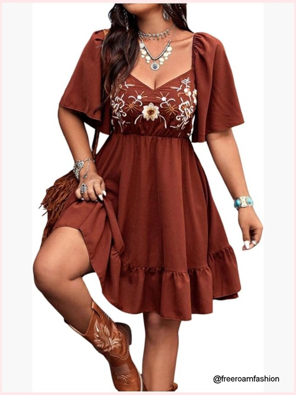 Plus Size Western Boho Floral Dress Flowy Summer Cowgirl Country Concert